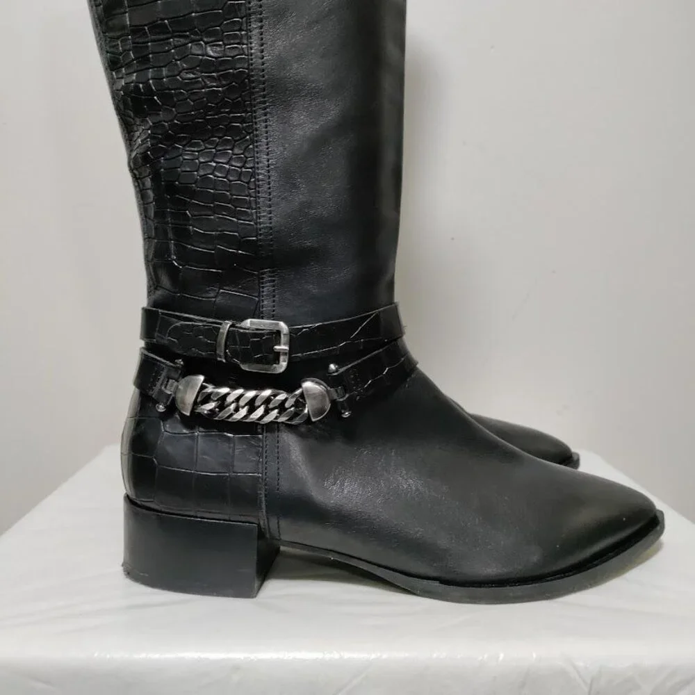 Napoleoni Leather Pull On Knee Length Equestrian Riding Boots Black Women's 8.5 - Picture 2 of 15